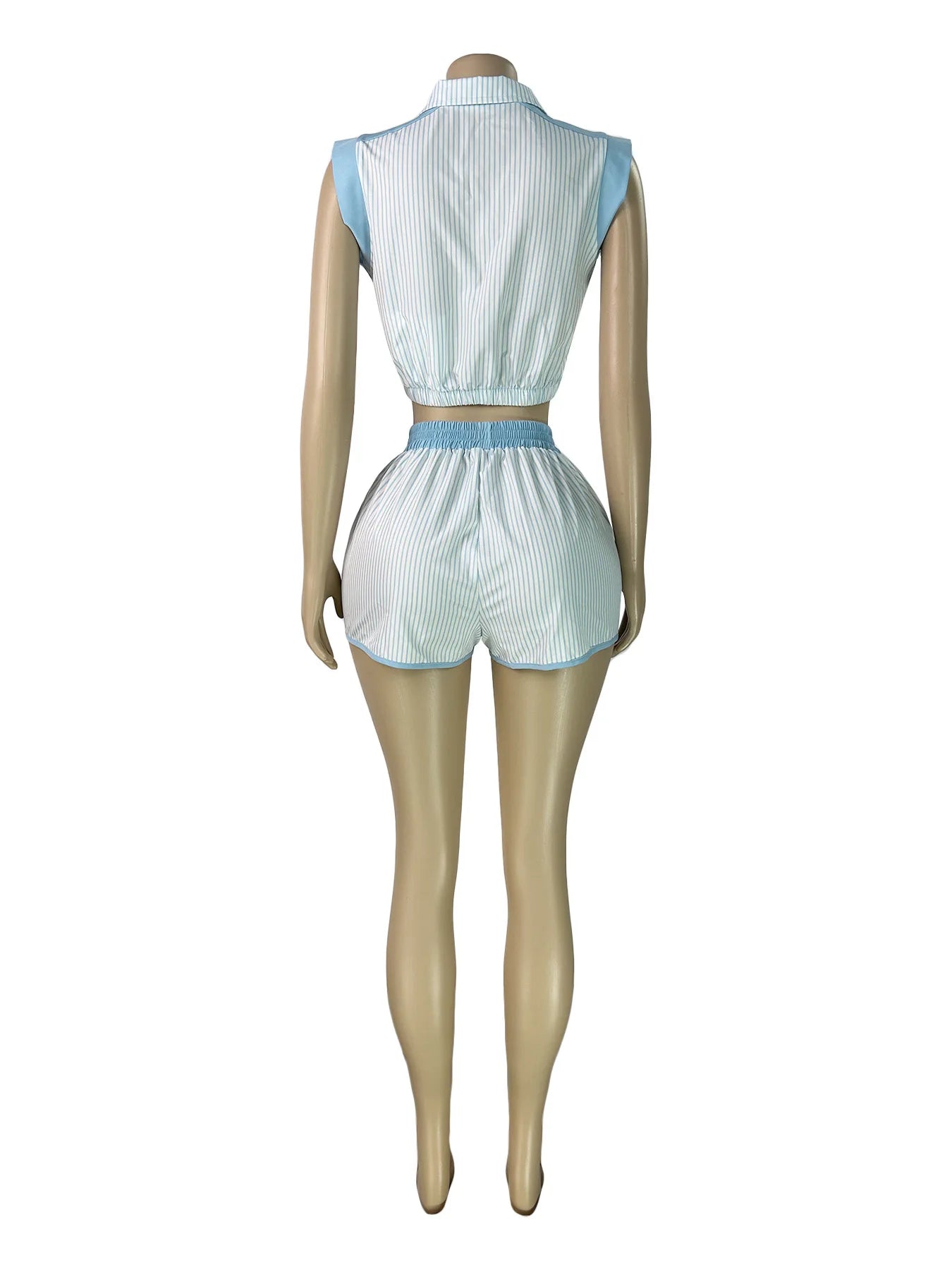 Striped Patchwork Crop Top and Shorts Set for Women