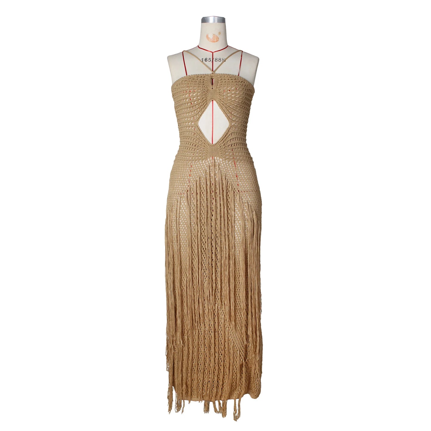 Hollow Out Sheer Crochet Lace Up Maxi Dress for Women