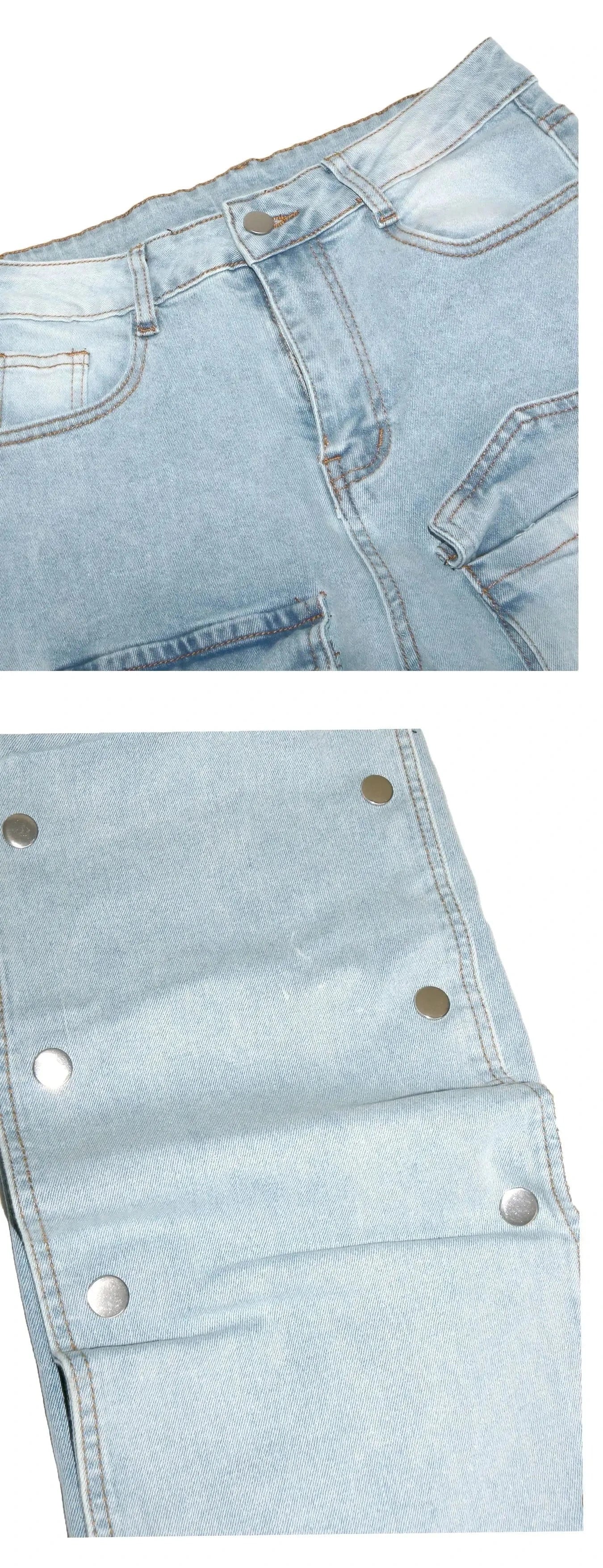 Streetwear Multi Pockets Jeans Cargo Pants Sexy Women High Waist Elegant Denim Casual Straight Trousers