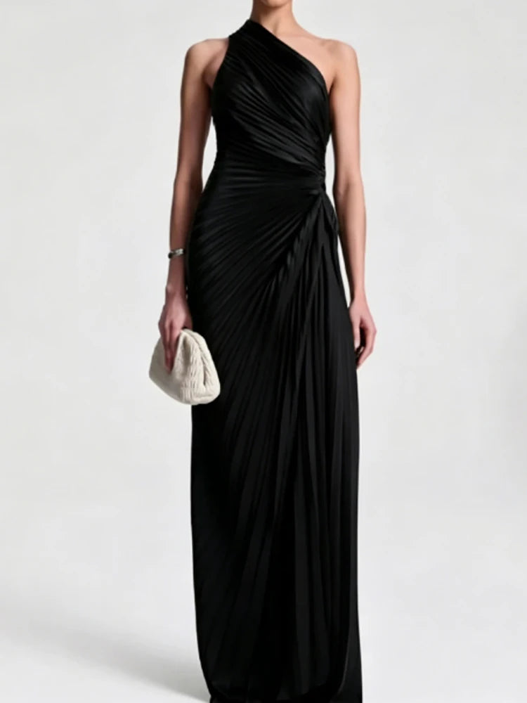 Sleeveless Skew Neck Patchwork Maxi Dress for Women