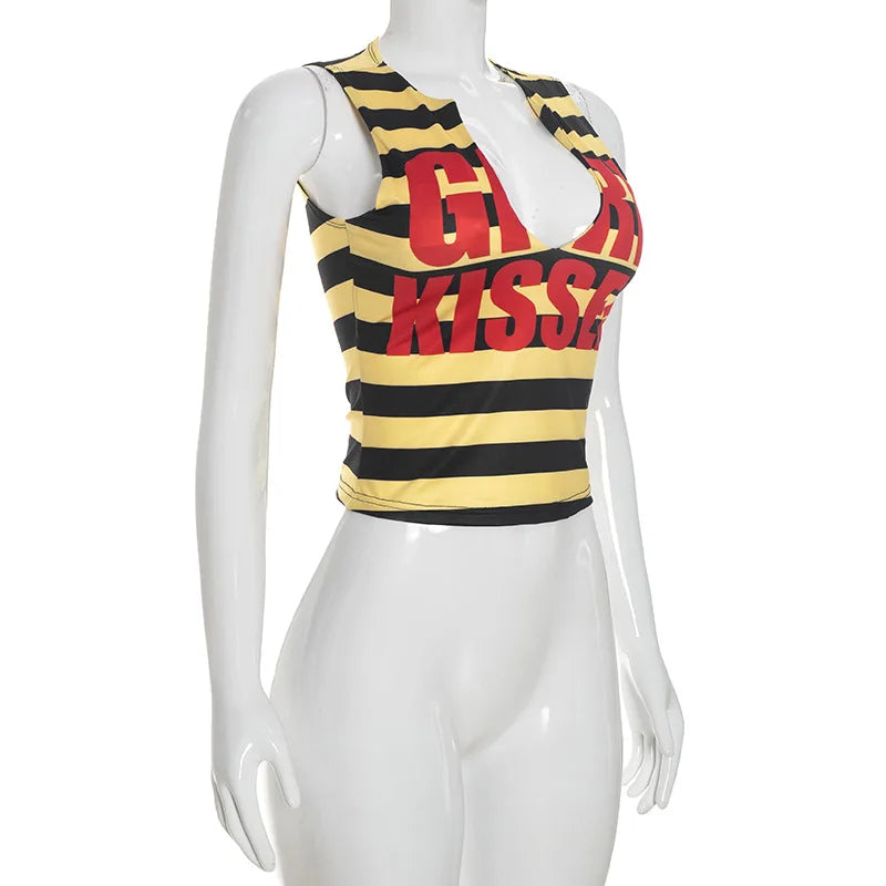 Yellow Stripe Letter Tank and Shorts Set