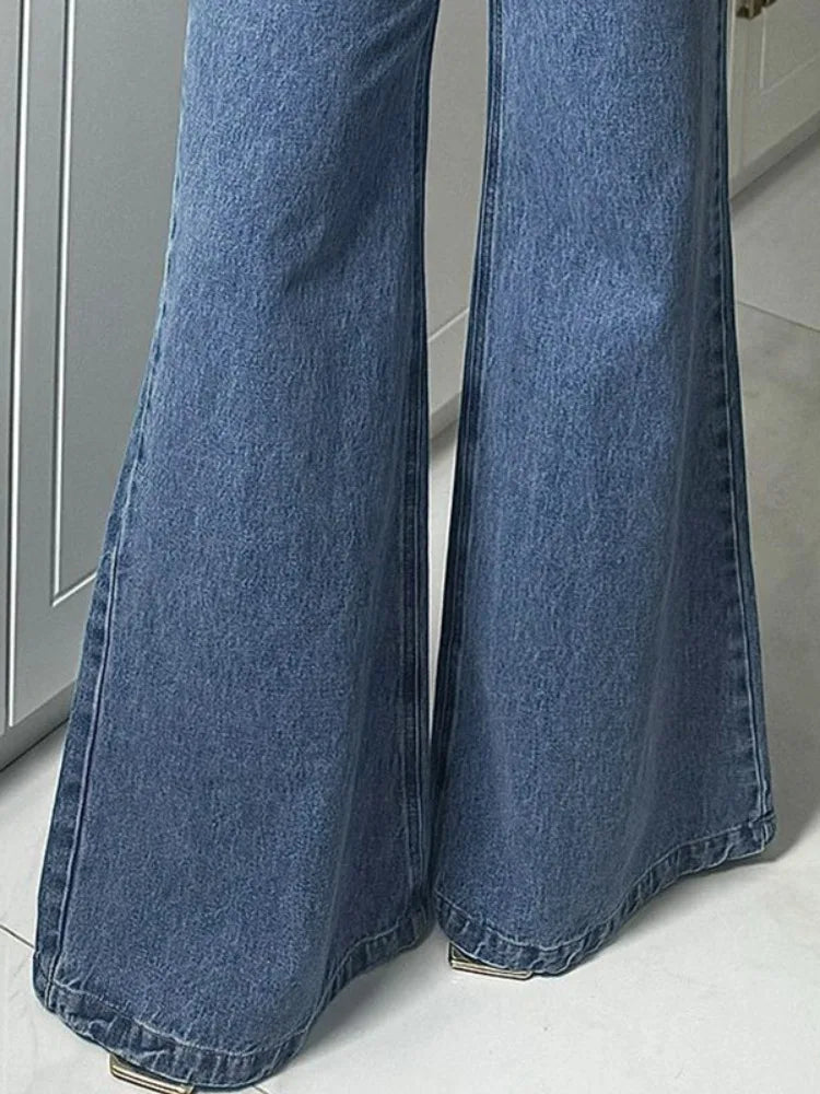 Women's High Waisted Flare Jeans Fashion Loose Buttoned Denim Wide Leg Pants Casual Daily Office Trousers Bottoms
