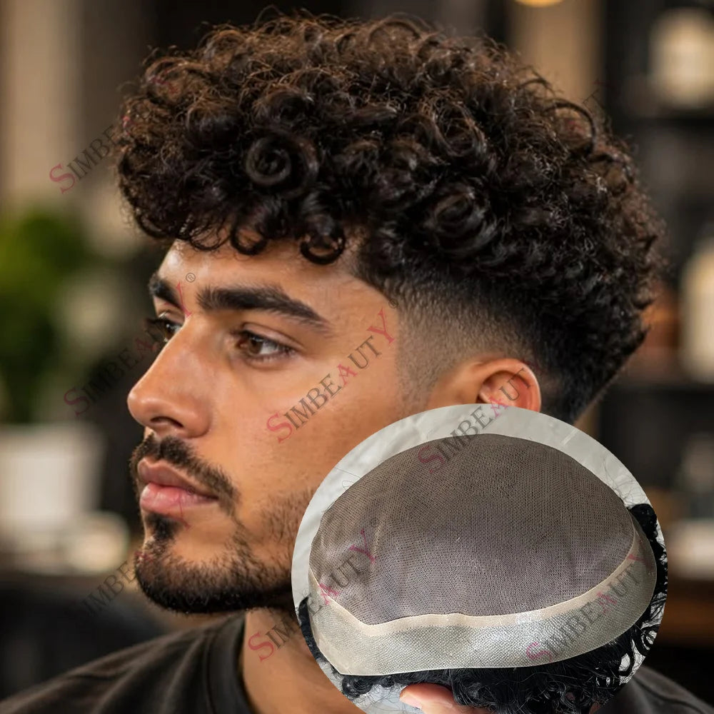 Curly Human Hair Toupee With Natural Hairline for Women