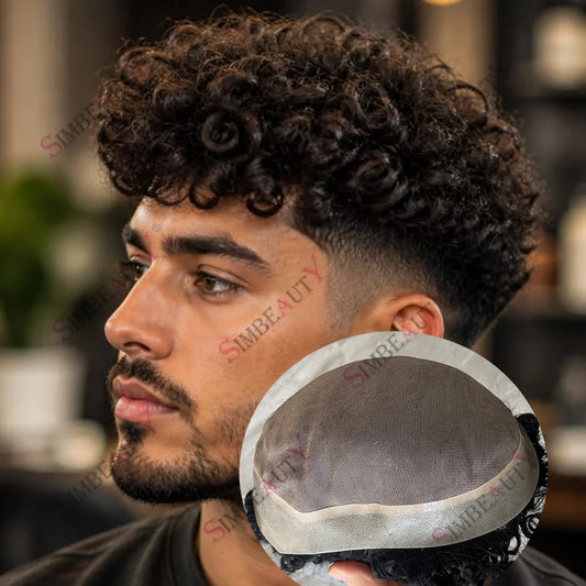 Curly Human Hair Toupee With Natural Hairline for Women