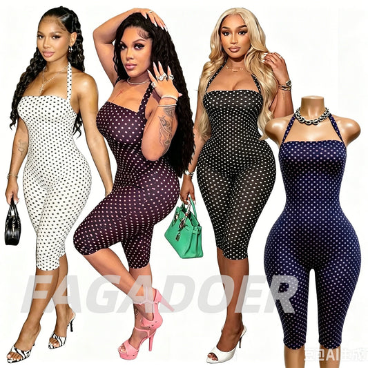 Polka Dot Backless Halter Romper