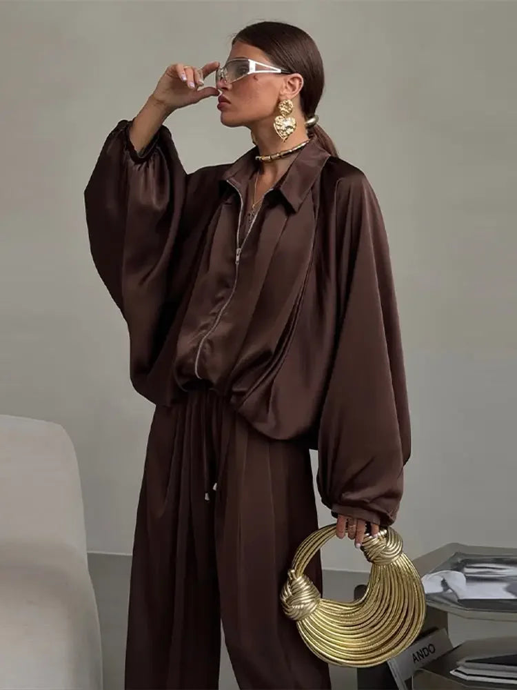 Autumn Casual Loose Relaxed Coat and Pants Set for Women