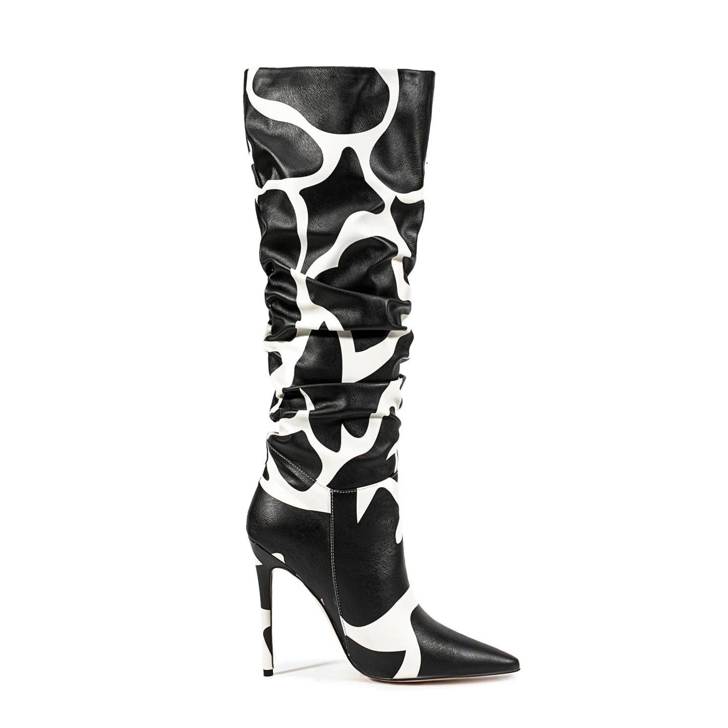 Stylish Zebra Print Pleated Knee-High Boots for Women