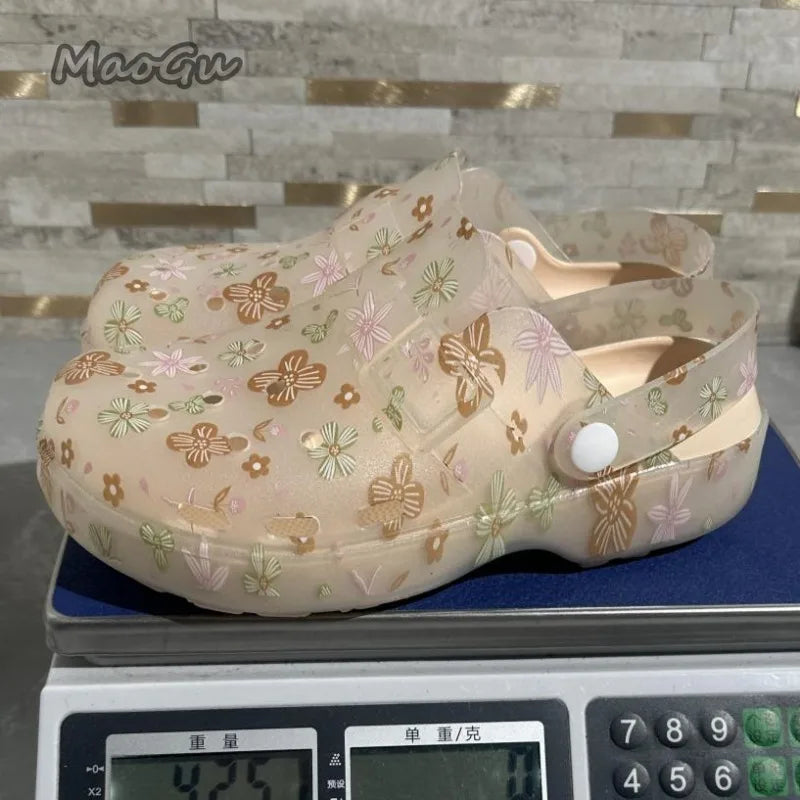 Casual Floral Print Transparent Wedge Sandals For Women