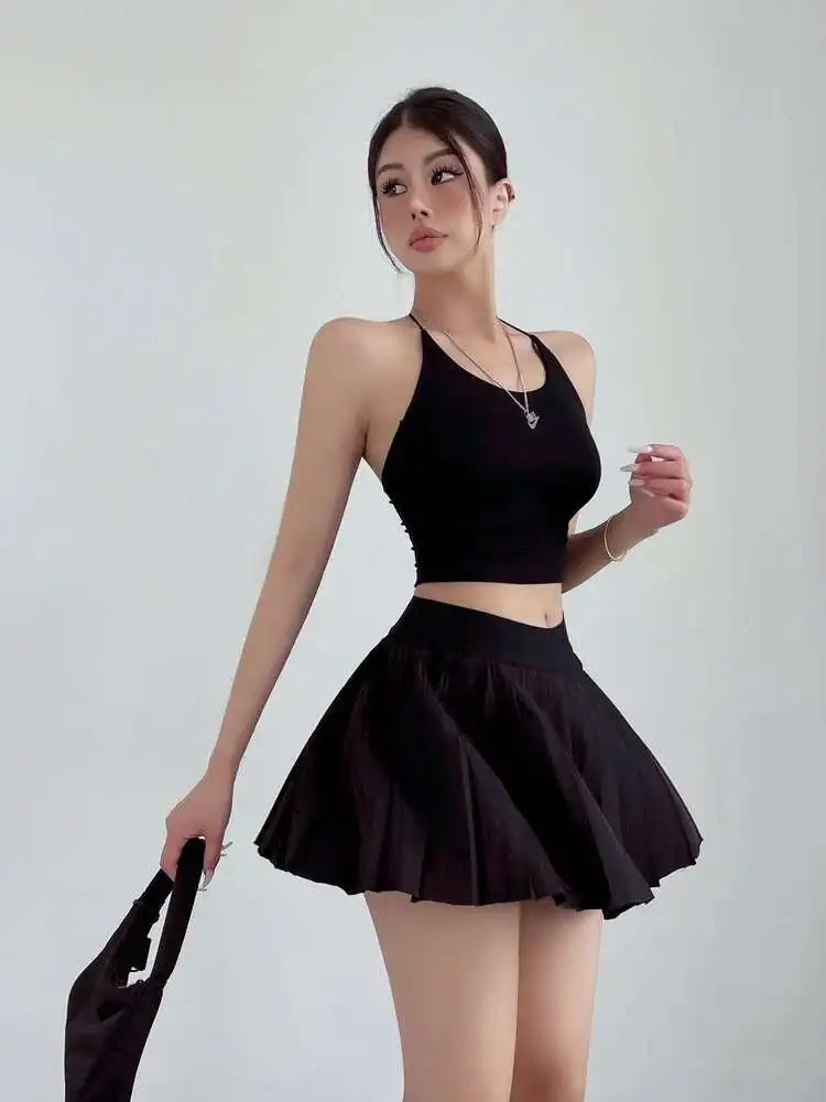 High-Waisted Pleated Mini Skirt