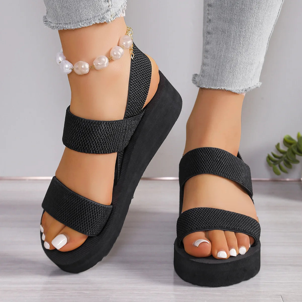 Thick Bottom Slingback Wedge Sandals