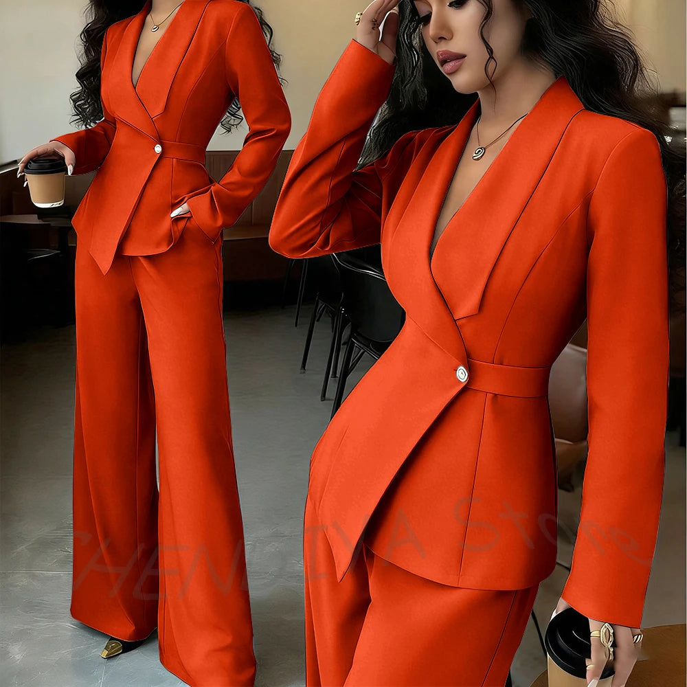 Elegant Office Lady Professional Suit Two Pieces Classic Shawl Lapel Single Button Outfit High Quality Women's Tailored Set