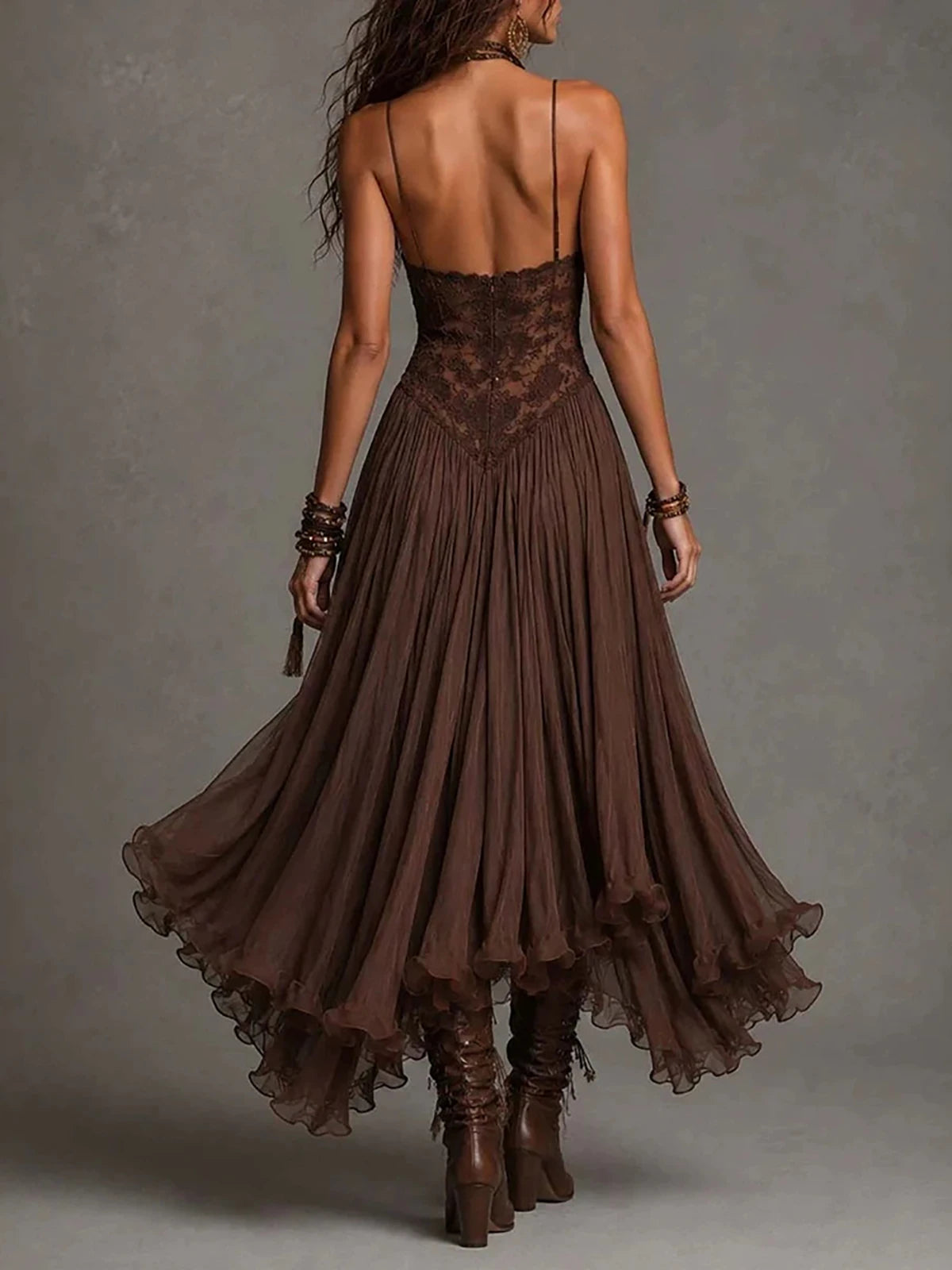 Boho Sheer Lace Midi Dress