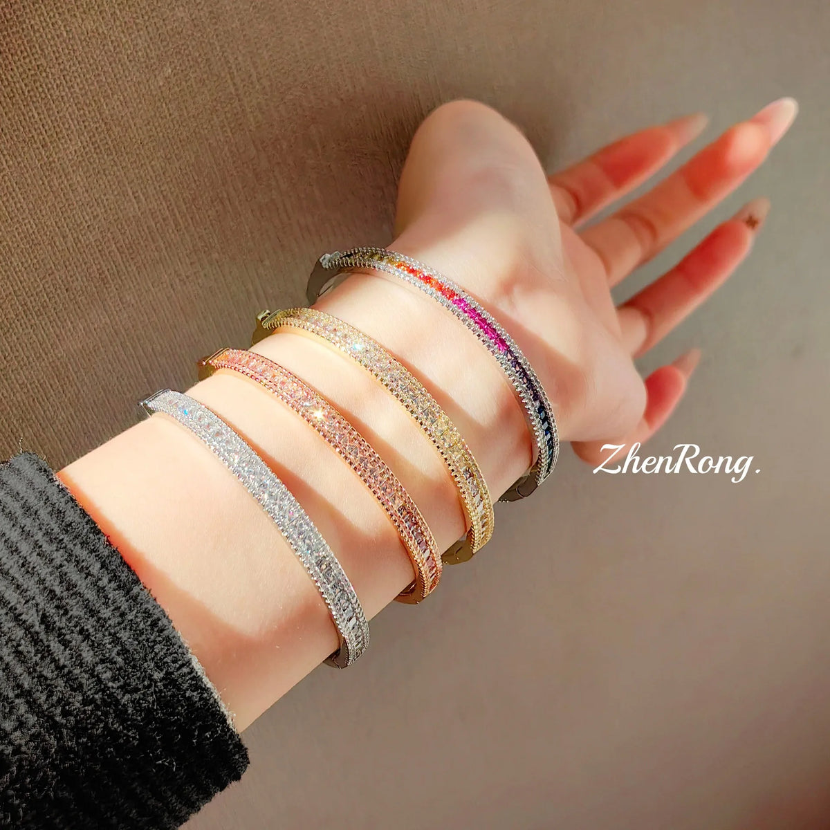 Elegant Gold Tone Paved Zirconia Bangle Bracelet for Women