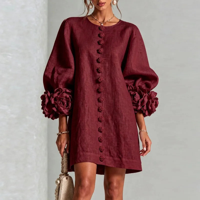 Elegant 3D Flower Bubble Sleeve Mini Dress for Women