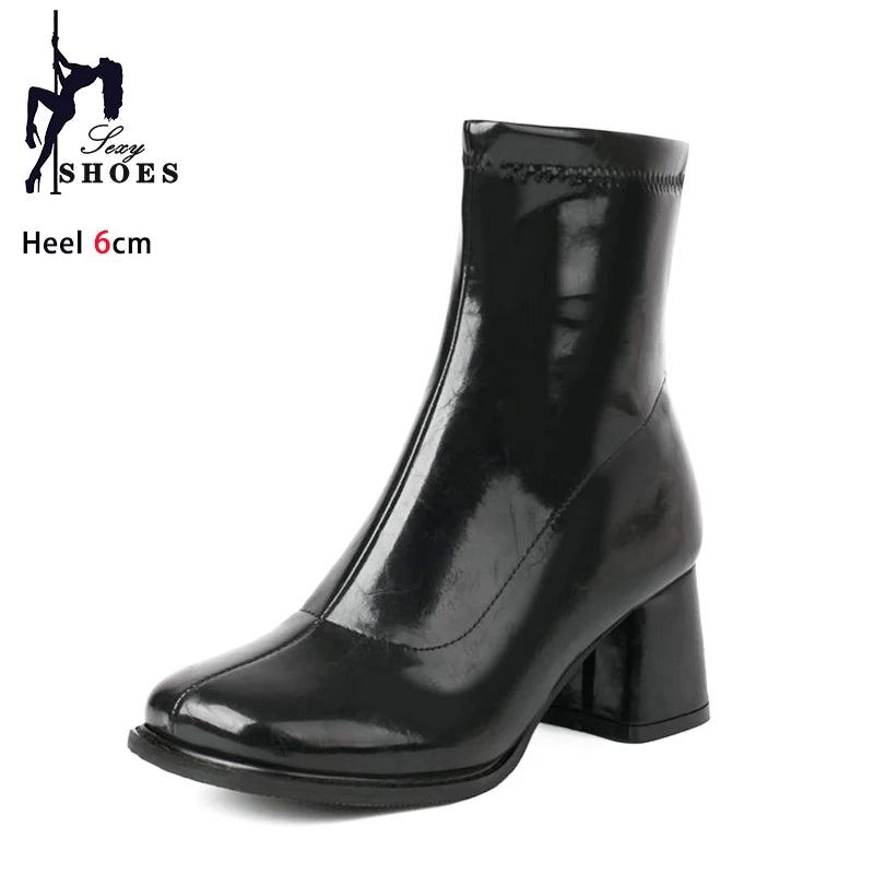 Elegant Warm Block Heel Zip-Up Ankle Boots for Women