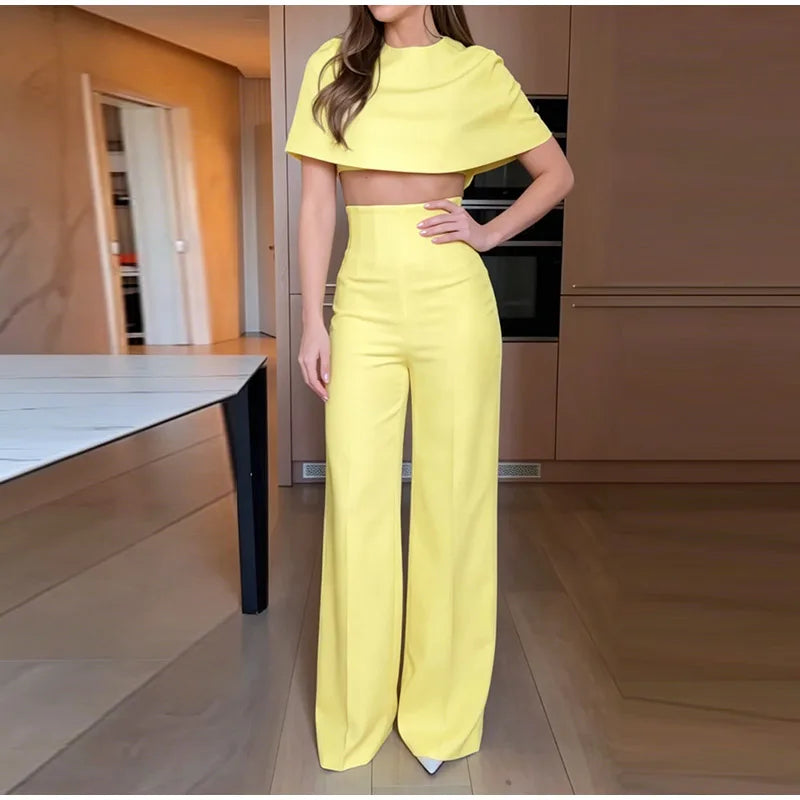 Elegant Wide Leg Pants And Blazer Three Piece Set For Women