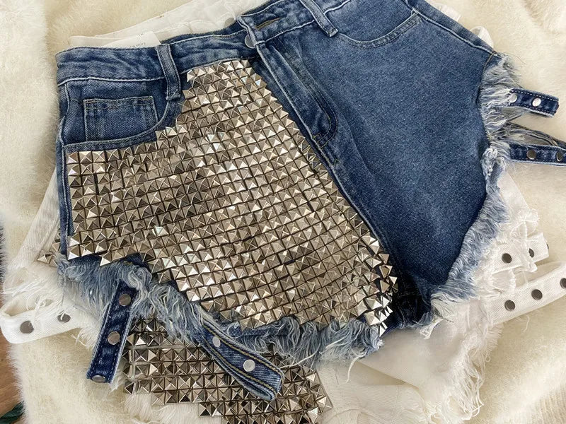 Relaxed Fit High Waisted Denim Shorts With Tassel Accents For Women