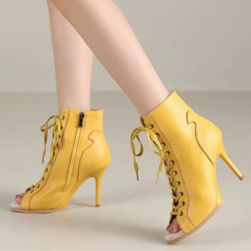Peep Toe High Heel Zipper Ankle Boots