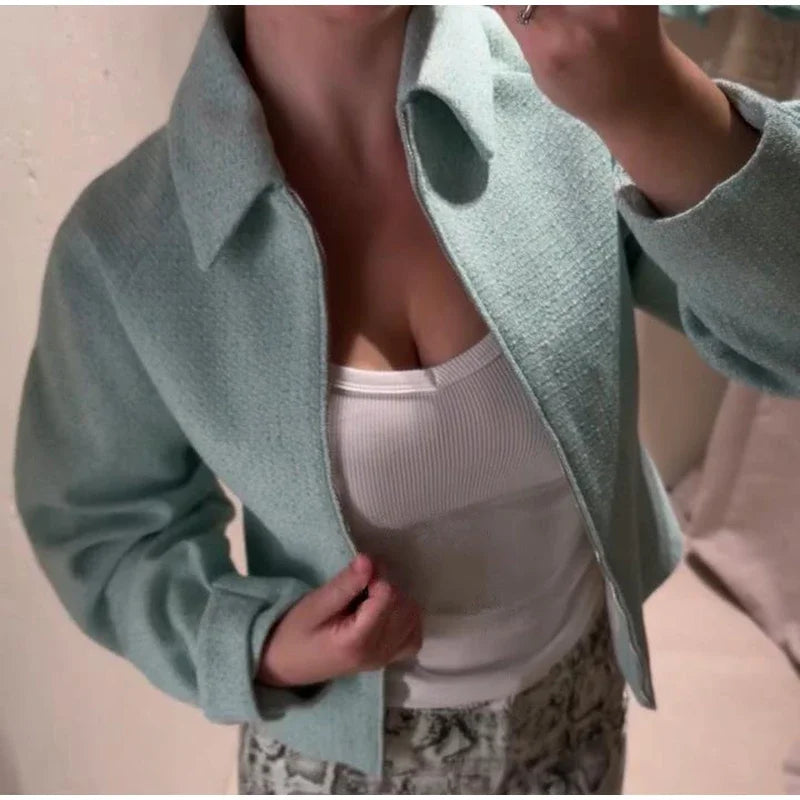 Chic Slim Fit Lapel Zipper Casual Short Coat for Women