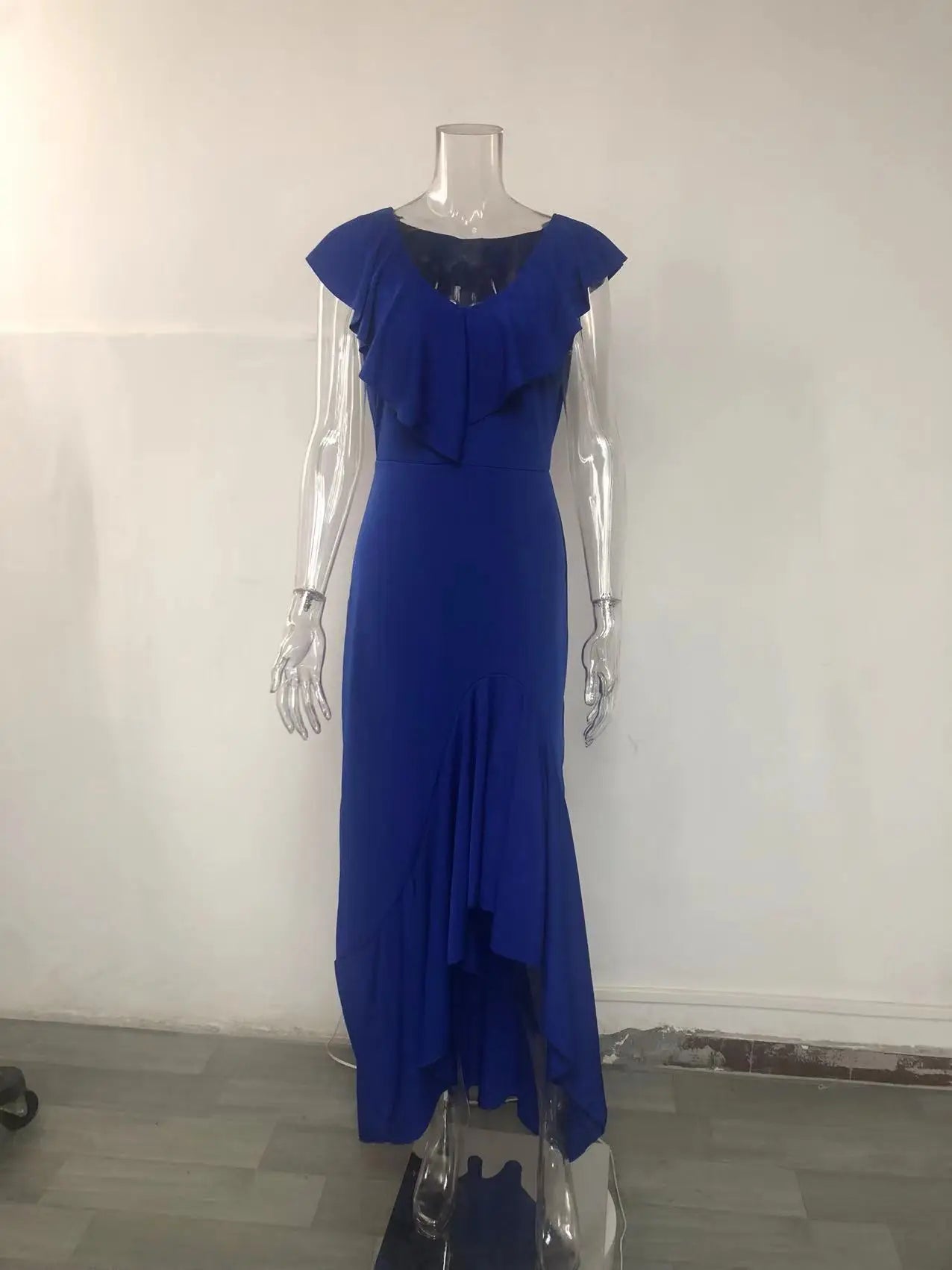 Elegant V-Neck Ruffle Hem Asymmetrical Dress European Style Women's Fashion 2026 Gown Classy Eveningwear