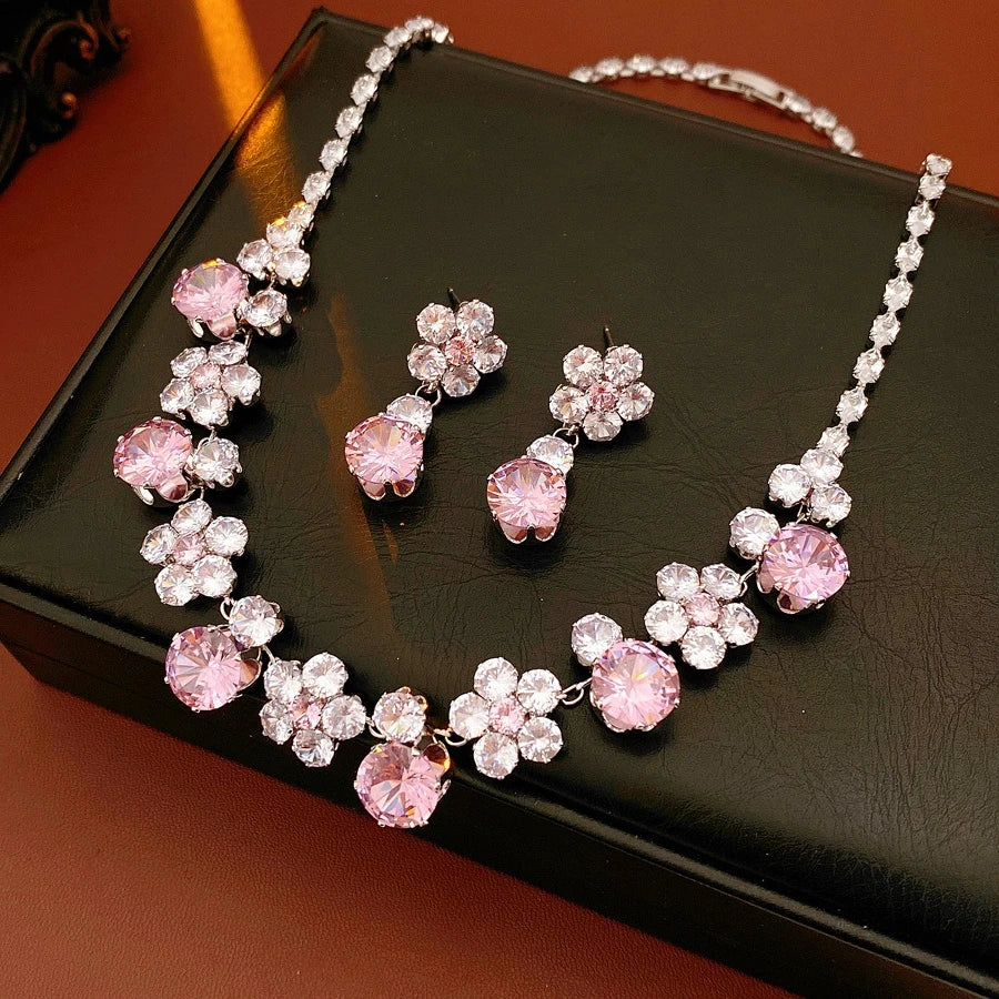 Flower Pendant Necklace And Earring Set