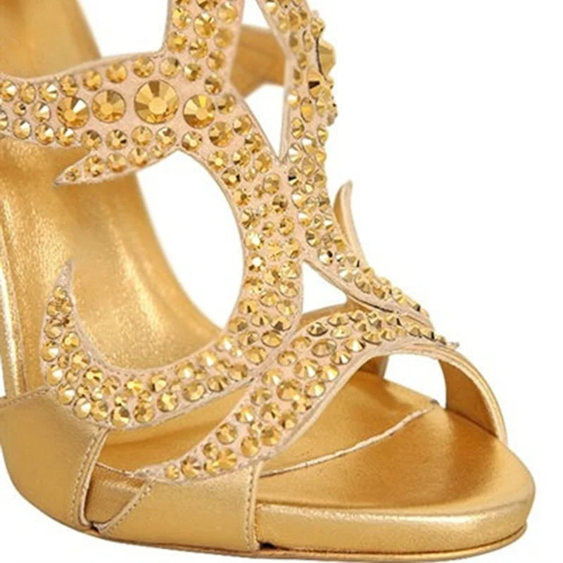 Crystal Embellished Stiletto Sandals With Zipper for Women