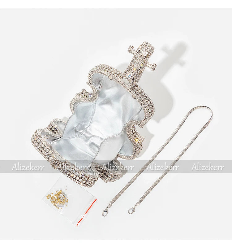 Elegant Crystal Violin Shaped Evening Clutch for Women
