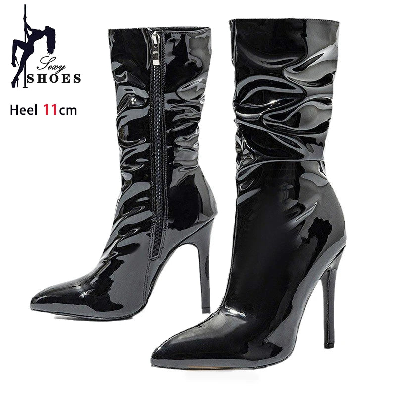 Pointed Toe Stiletto High Heel Mid-Calf Boots for Women
