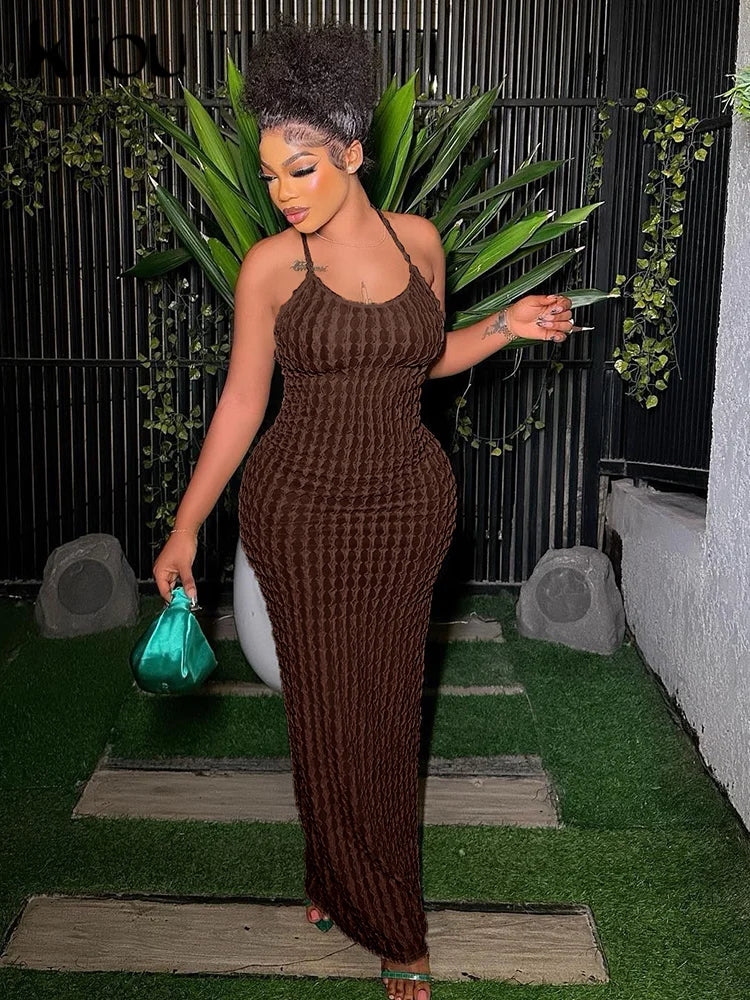 Ruched Backless Sleeveless Bodycon Maxi Dress for Women