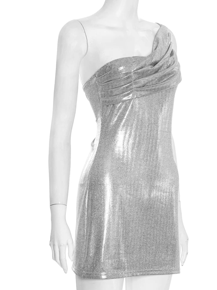 Shiny Ruched Off Shoulder Backless Mini Dress for Women