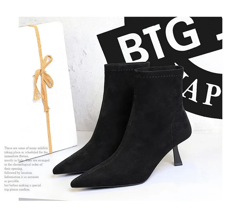 Suede Pointy Toe Sock Stiletto Boots