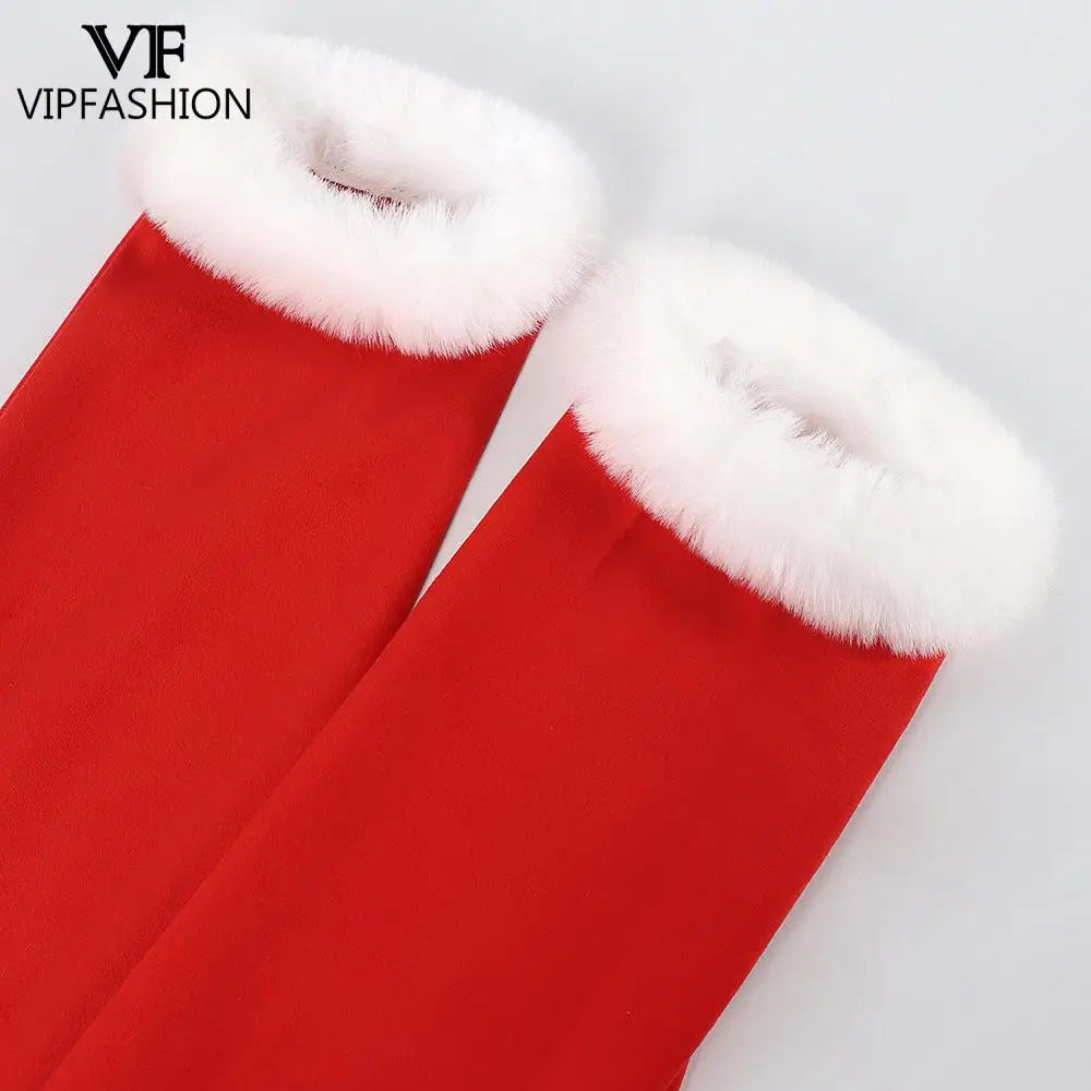 Long Sleeve Red Christmas Santa With Belt Dress for Women