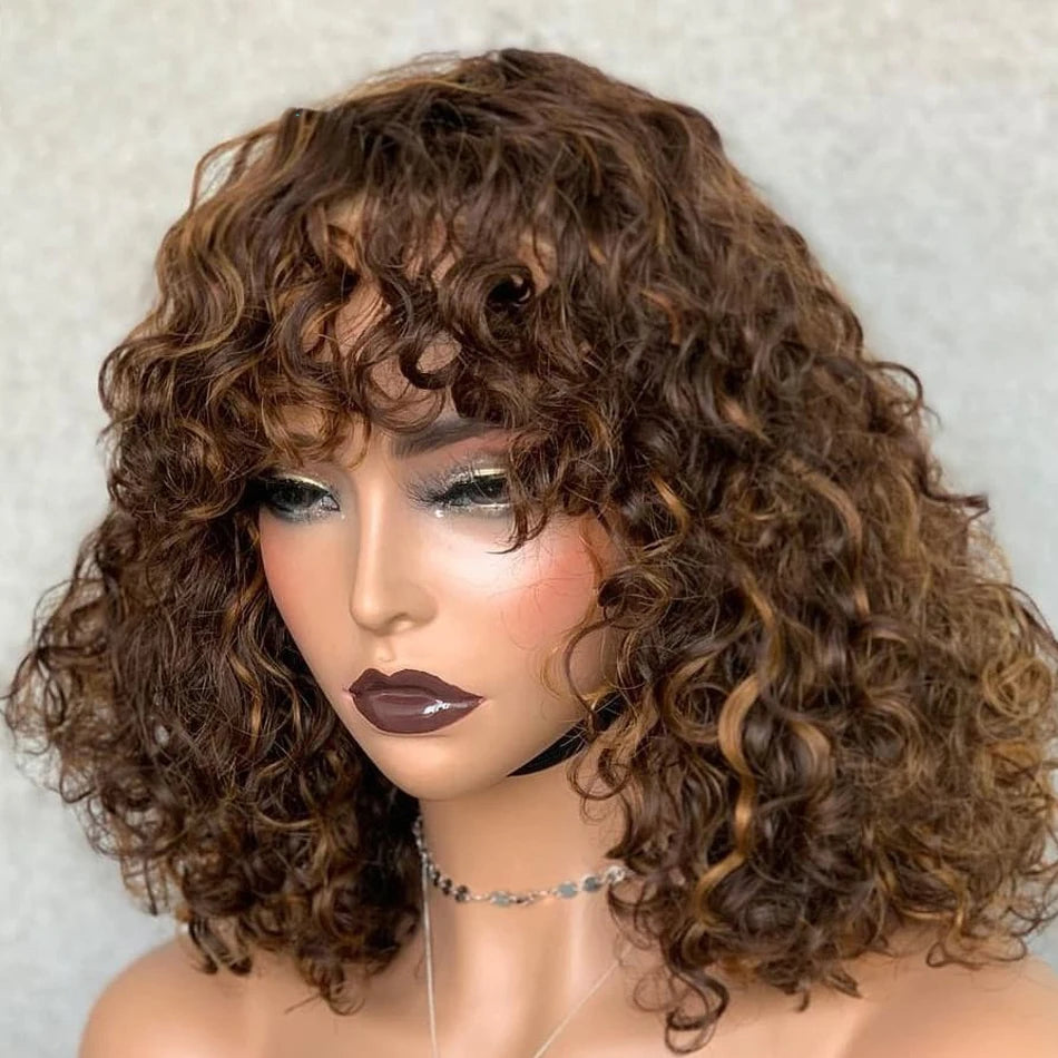 Short Ombre Jerry Curl Bob Wig With Bangs for Women