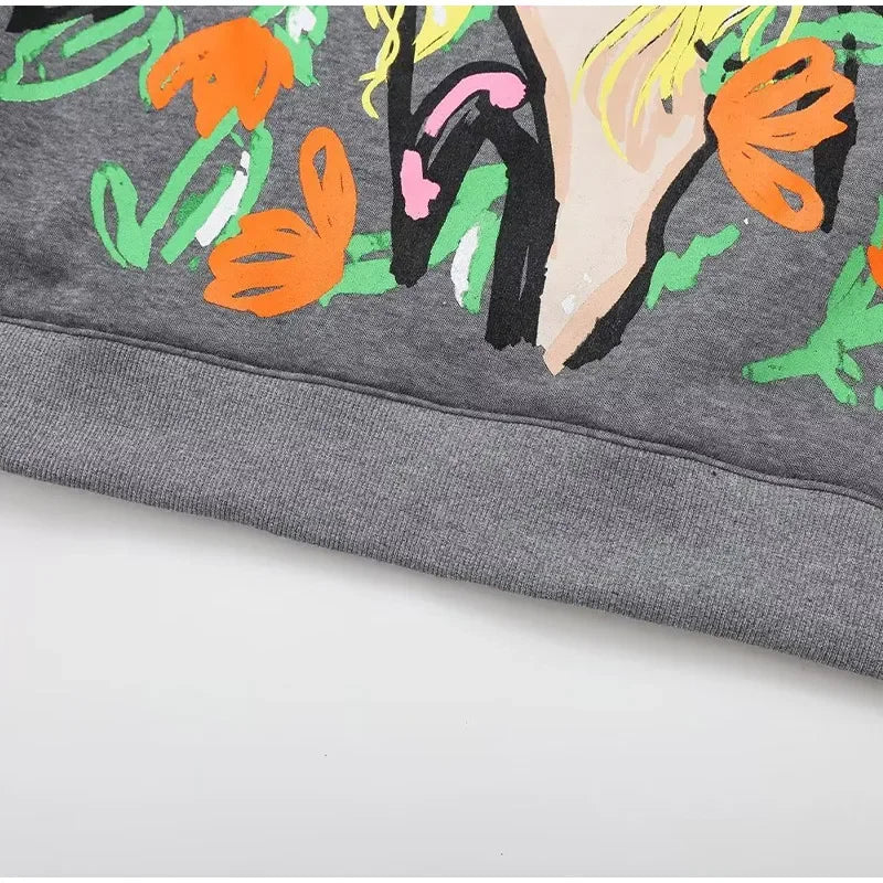 Loose Cartoon Graphic Long Sleeve Sweatshirt for Women