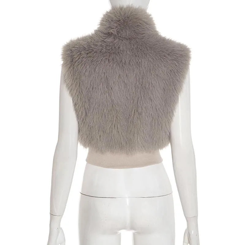 Faux Fur Patchwork Sleeveless Zipper Vest for Women