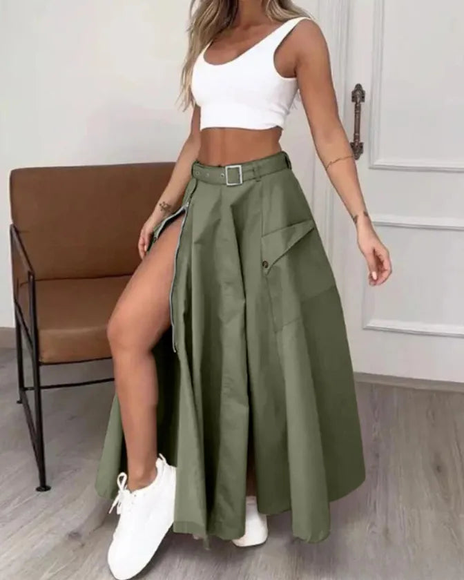 High Waist Tank Top and High Slit Maxi Skirt Set for Women