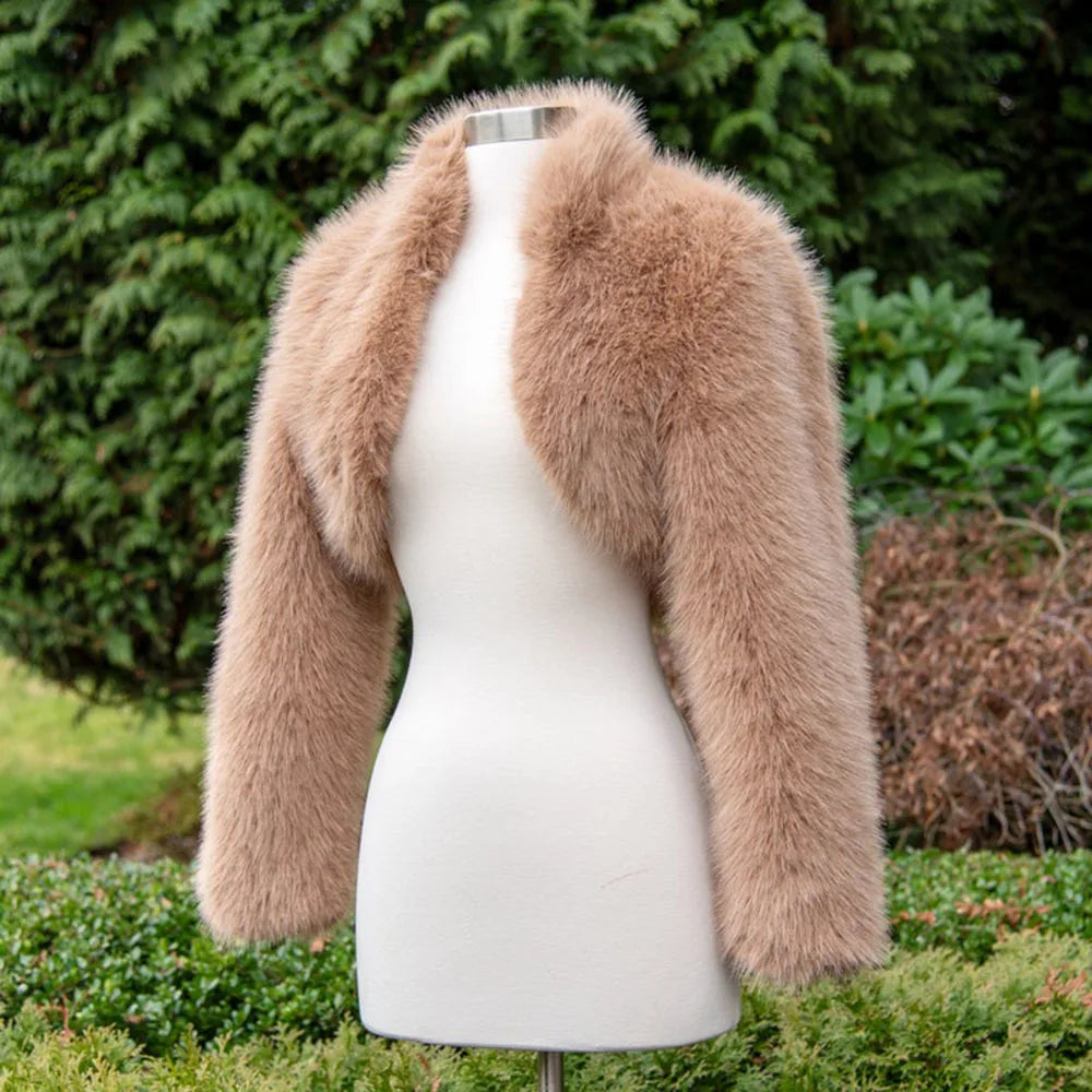 Warm Faux Fur Long Sleeve Open Front Coat for Women
