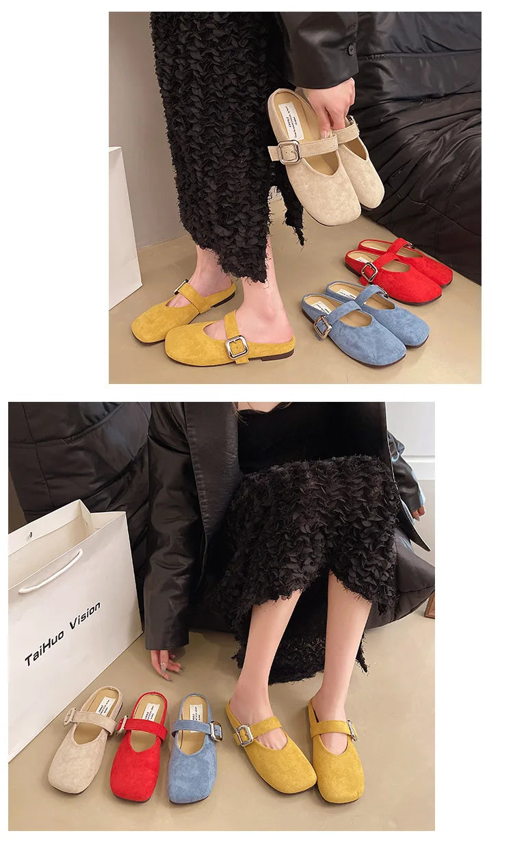 Square Toe Slip On Comfortable Flat Slides For Women