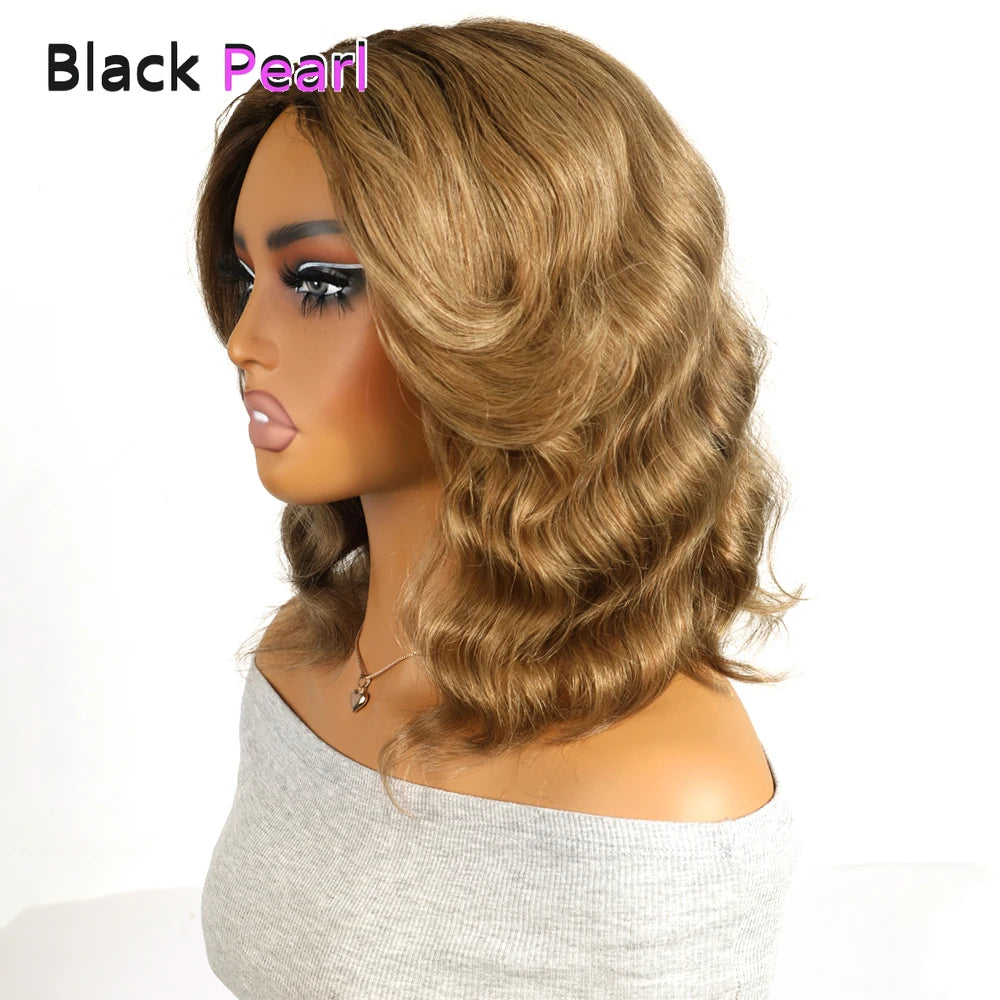 Honey Blonde Shadow Root Body Wave Bob Lace Front Wig for Women