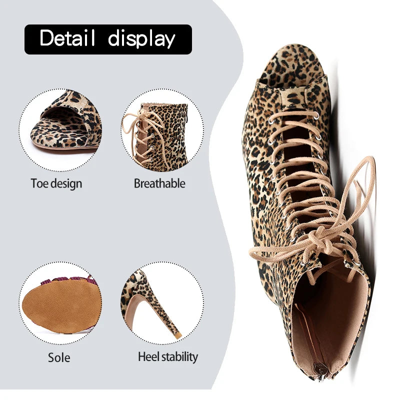 Leopard Print Latin Ballroom Dance Heels for Women