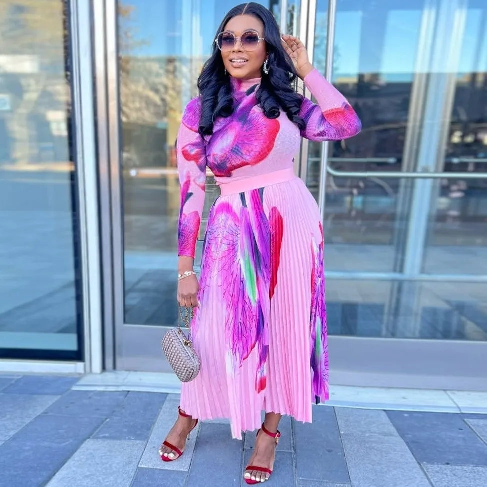 Elegant Pleated Traditional Dashiki Maxi Dress for Women