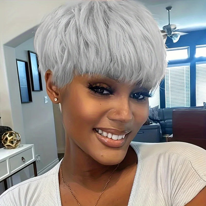 Natural Short Layered Pixie Wig With Bangs For Women