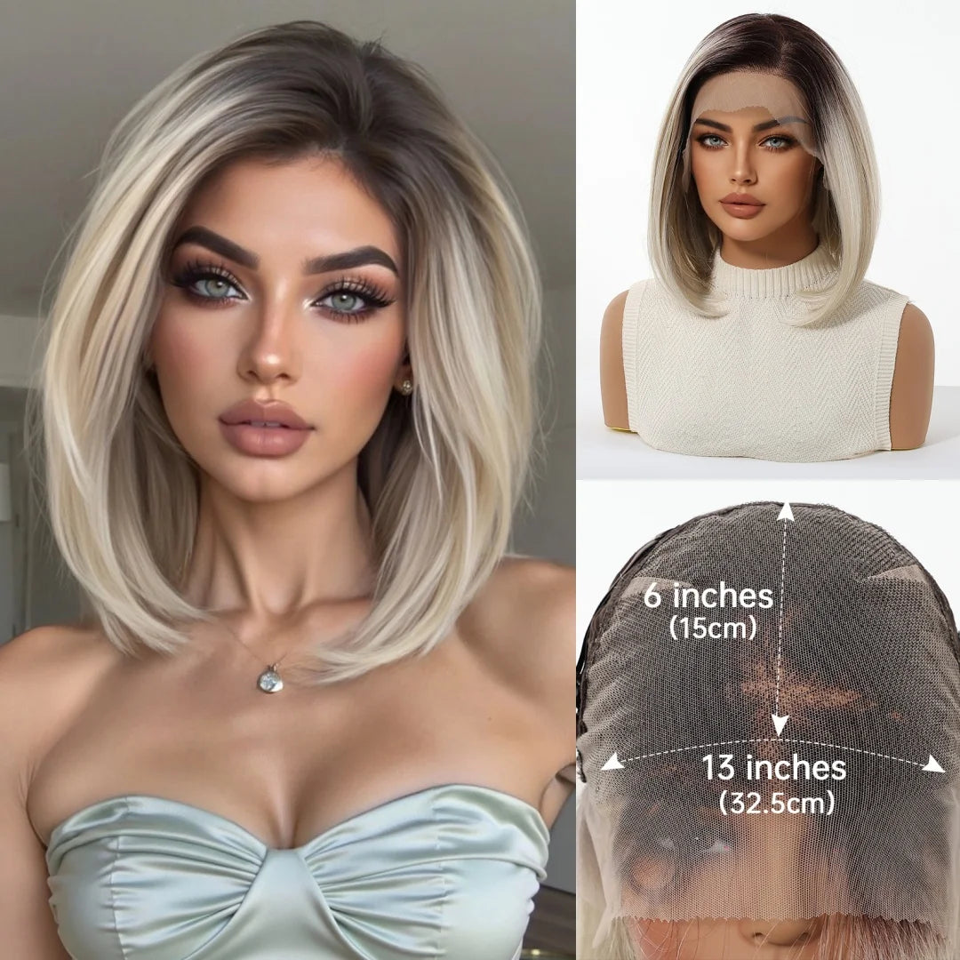 Short Ombre Platinum Blonde Lace Front Wig for Women