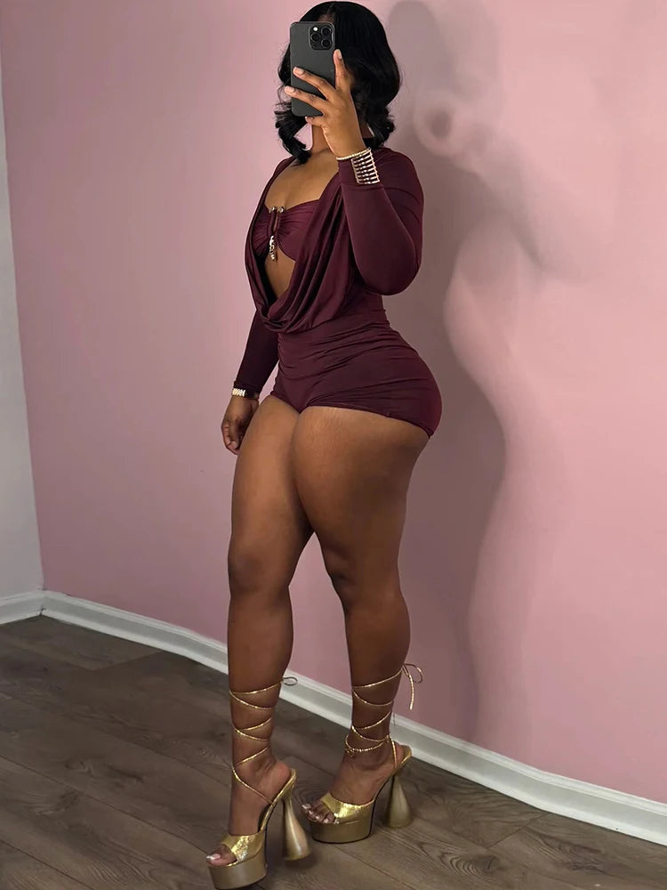 Weird Puss Sexy Women Swing Collar Romper+Metal buckle Bra Hipster Midnight Party Coquette New Spring Trend Workout Playsuits