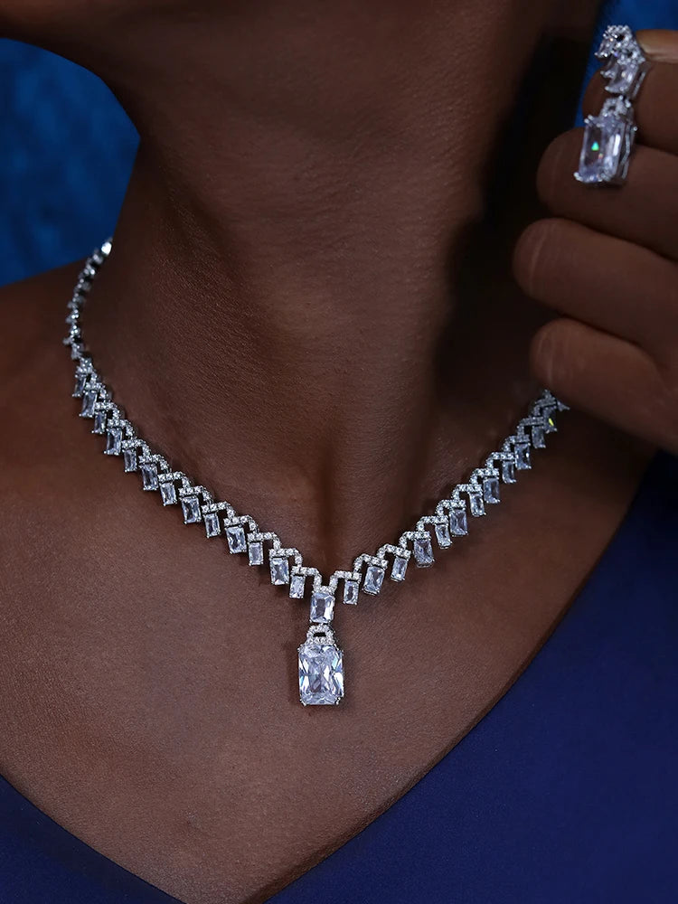 European Bridal Zirconia Necklace And Earrings Set For Women