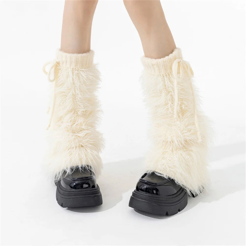 Cozy Fluffy Knitted Over The Knee Leg Warmers for Women