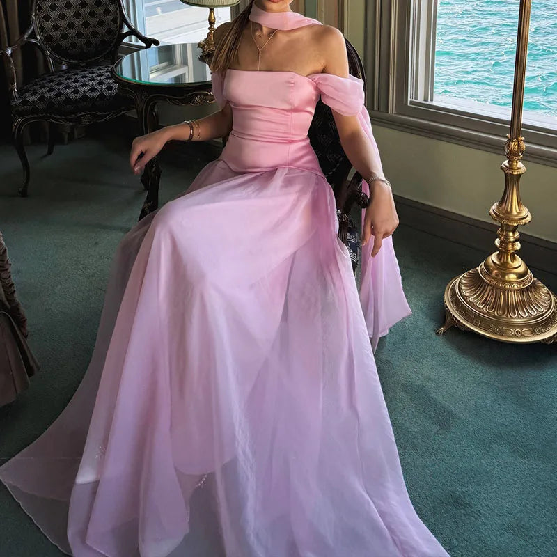 Elegant Satin Backless Pleated Evening Dress for Women