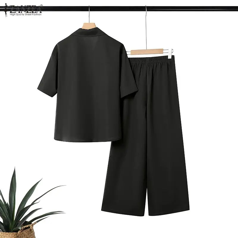 Loose Blouse And Wide Leg Pants Set