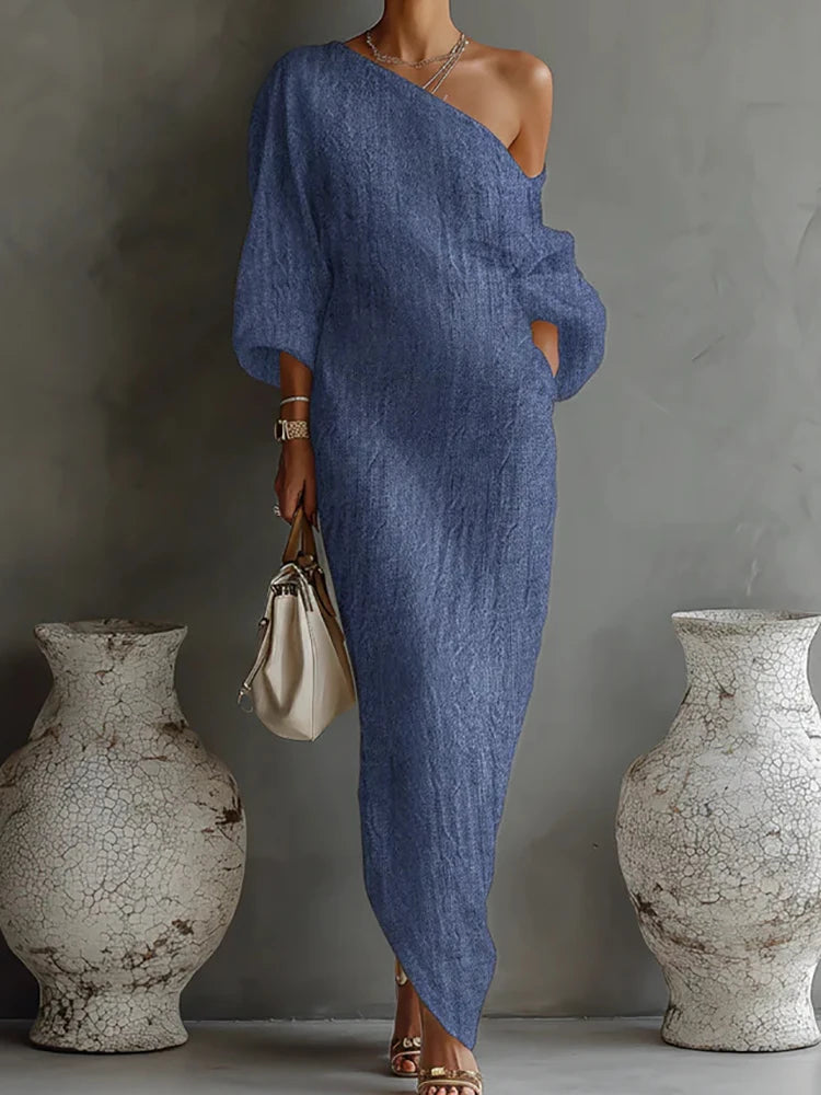 Elegant Long Sleeve Patchwork Maxi Dress for Women