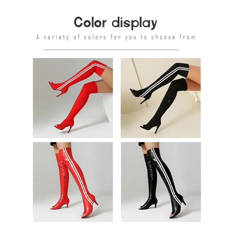 Elastic Stiletto High Heel Knee-High Dance Boots for Women